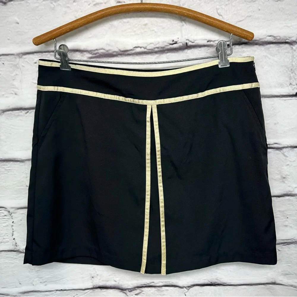 LADY HAGEN Golf Skort Size 10 Black Gold Metallic Trim 3 Pockets Side Zip - Picture 10 of 11